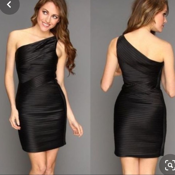 BCBG MaxAzria black bodycon one shoulder dress - Picture 2 of 8